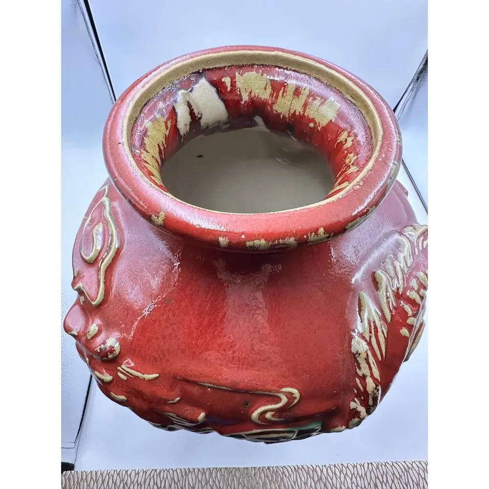 Chinese Vintage Sang de Boeuf Oxblood Glaze Ceramic Vase with Twin Dragons